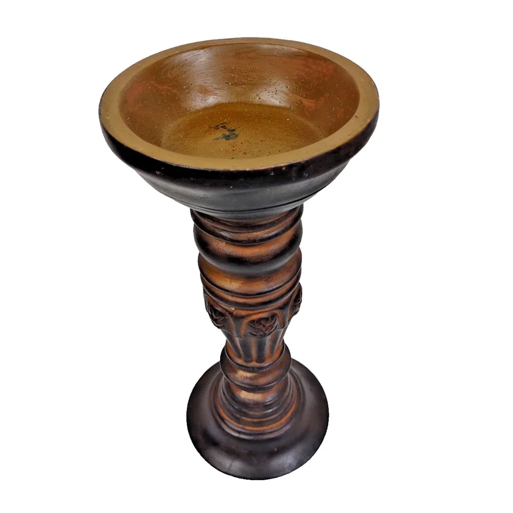 Vintage 12” Wooden Collectible Pillar Candlestick Holder with Carving, 4” Candle